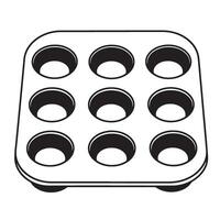 Black baking tray with nine circular molds muffin tin cupcake mold vector