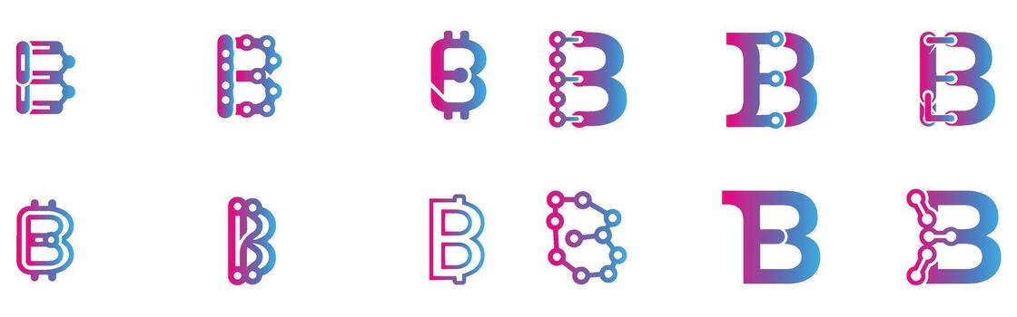 Various modern b letter designs displaying technological network and digital concepts vector
