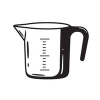 Black outline measuring cup with white background and measurement markings kitchenware cooking vector