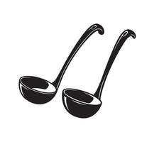 Two black ladles with curved handles kitchenware cooking vector