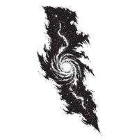 Black and white artistic illustration of a swirling galaxy and cosmic celestial space design vector