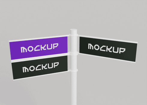 Straße Richtung Zeichen Attrappe, Lehrmodell, Simulation zum Wegfindung und branding Präsentation psd