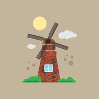 Windmill illustration with cloud and grass vector