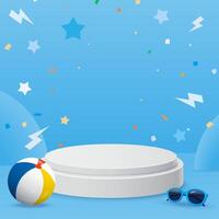 Beach ball and sunglasses on blue background vector