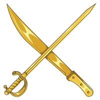 Machete and sword, swords used in fencing practice, machete for agricultural work, Machete and sword Cold weapon with metal blade vector