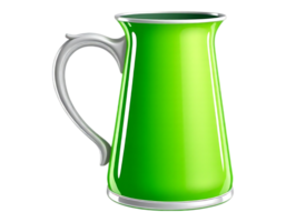 Green ceramic pitcher with silver handle and trim, isolated on transparent background png