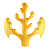Golden coral-like structure on transparent background, 3D render png