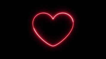 Glowing red neon heart animation on black background. Pulsing valentine symbol for romantic intro, love themed , wedding design, dating app, romantic story or social media content. video