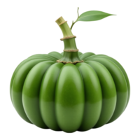 Green pumpkin with stem and leaf, 3D rendered on transparent background png