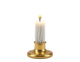 Lit candle in a golden candlestick against a transparent backdrop png