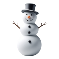 Smiling snowman with a black hat and twig arms png
