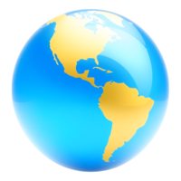3D Globe of the Americas Shiny Blue and Golden png