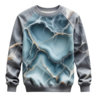 Marble-Patterned Sweatshirt with Abstract Blue and Gold Design png