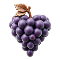 A Delicious Bunch of Purple Grapes with a Leafy Stem, Rendered in 3D Cartoon Style png
