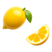 Fresh lemons with slices, isolated on transparent background png