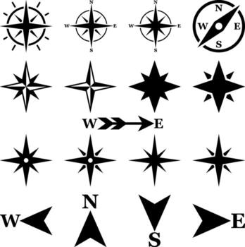 Wind rose retro set design isolated Compass navigation dial icon vector