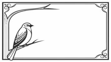 Bird on a branch in a frame, illustration vector