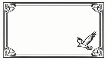 A black and white drawing of a bird flying over a frame vector