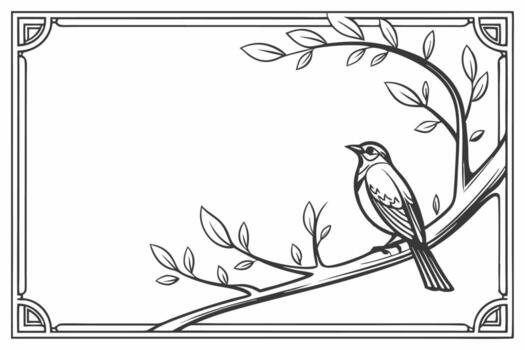 Bird on a branch with leaves and a frame vector