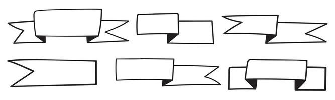 Set of ribbons. Outline icons. Hand drawn illustrations on white background. vector