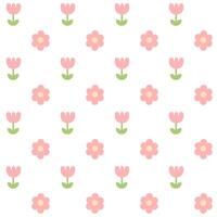 Pink tulip flowers and green leaves on white background.Sweet wallpaper.Surface for textile.Decoration ornament for fabric or cloth.Cute wrapping paper.Summer or spring. vector