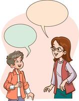 mother and child talking to each other illustration.little kids chatting with their mothers and feeling happy vector