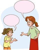 mother and child talking to each other illustration.little girl chatting with their mothers and feeling happy vector
