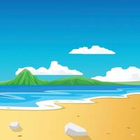 Landscape banner square of sea beach green islands are in the distance. under the blue sky and white clouds. vector