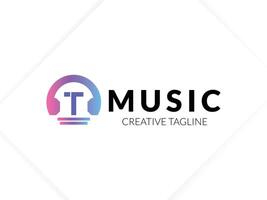 Letter T with headphone gradient logo vector