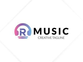 Letter R with headphone gradient logo vector