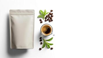 Espresso, Stevia, and Coffee Beans Minimalist Product Mockup with Copy Space photo