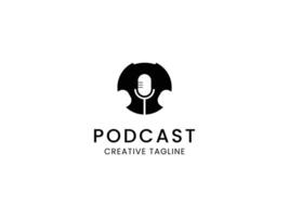 Podcast logo design with headphone and microphone vector