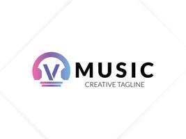 Letter V with headphone gradient logo vector