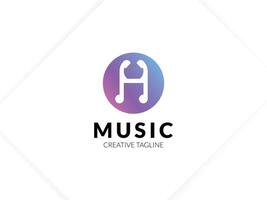 Music logo with headphone and letter H vector