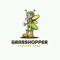 Playful grasshopper character logo vector