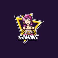 Gaming character illustration with pink hair vector