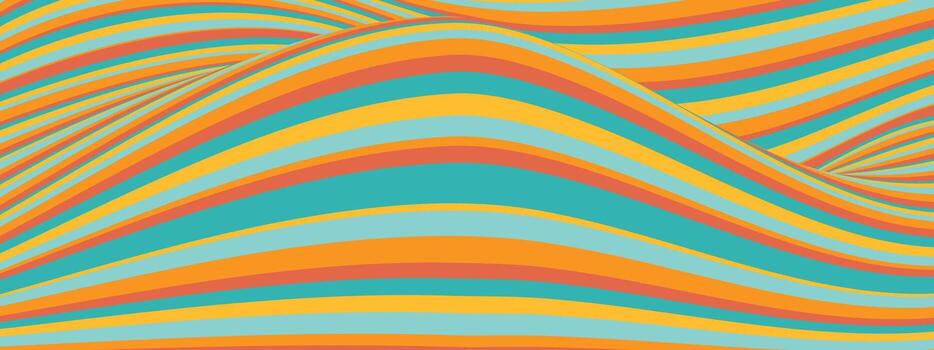 Abstract wave pattern with striped background and psychedelic lines for wavy or trippy texture. Groovy liquid art by shape and caramel color flow. Retro 60s or 70s decorative design. vector