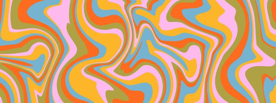 Wavy psychedelic pattern with abstract lines and wave background for trippy or retro art. Creamy texture or liquid swirl by groovy print and drip effect. Design in trendy curvy 60s 70s style. vector