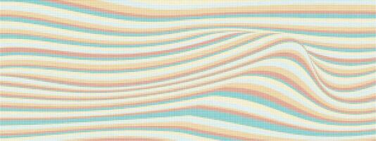 Psychedelic striped wave pattern with colorful halftone texture in pastel retro tones. Abstract wavy background for modern pop art, 70s style, or Y2K design. vector