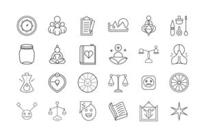 Mental Health and Emotional Wellbeing Icon Set Mindfulness, Self Care, Mood Tracker, Therapy Support, Inner Peace, and Mental Balance Symbols vector