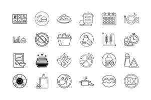 Nutrition and Meal Planning Icon Set Healthy Eating Food Tracking Balanced Diet Portion Control Cooking and Grocery Planning Symbols vector