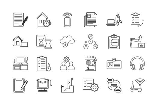 Remote Work Icon Set Home Office Cloud Access Task Management Online Collaboration Productivity Tools and Virtual Communication Symbols vector