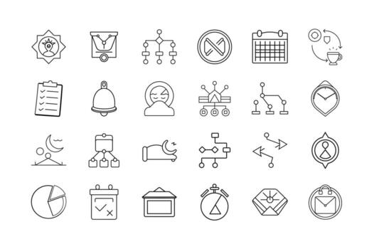 Time Management and Productivity Icon Set Task Planning Workflow Organization Scheduling Tools Focus Improvement and Efficiency Symbols vector