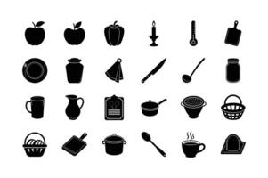 Thanksgiving Silhouette Set Autumn Food Holiday Cooking Harvest Basket Dinner Tableware Kitchen Tools and Seasonal Celebration Symbols vector