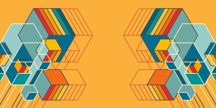 Abstract yellow background.Colorful isometric 3d cubes. Cubic elements and blocks. vector