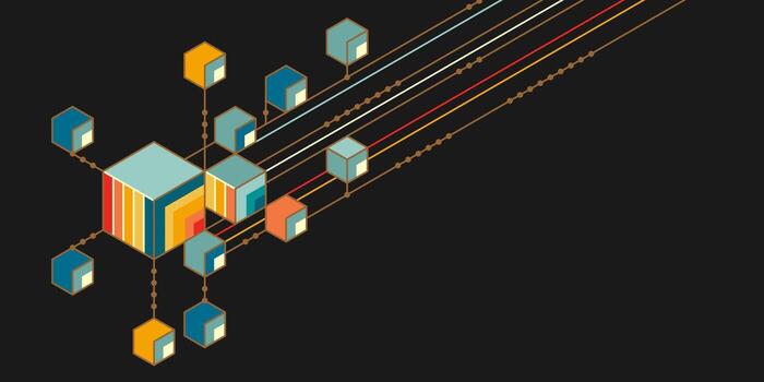 Abstract background.Colorful isometric 3d cubes. Cubic elements and blocks. vector