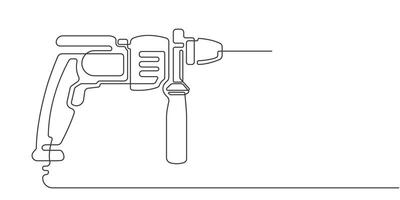 Electric drill .Construction work concept.Continuous line drawing. vector