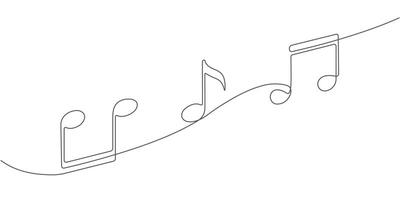 Musical notes on white background.Continuous line drawing. vector