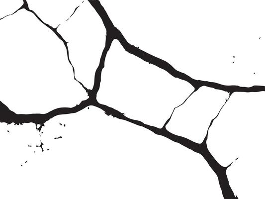 Abstract black ink cracks and fissures pattern silhouette isolated on transparent background