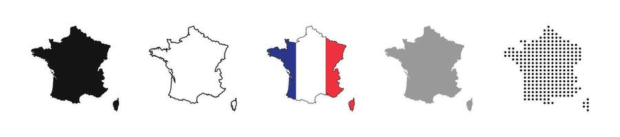 France map icon set. Silhouette, states, regions, outline, flag, flat, dotted styles illustration vector